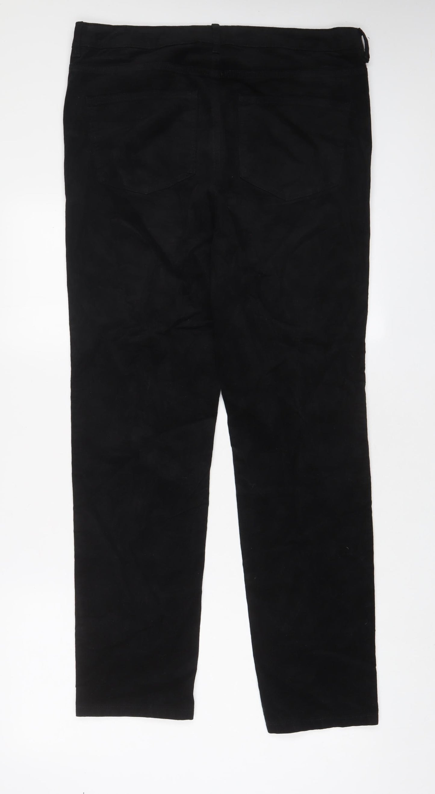Marks and Spencer Womens Black Cotton Trousers Size 16 L30 in Regular Zip