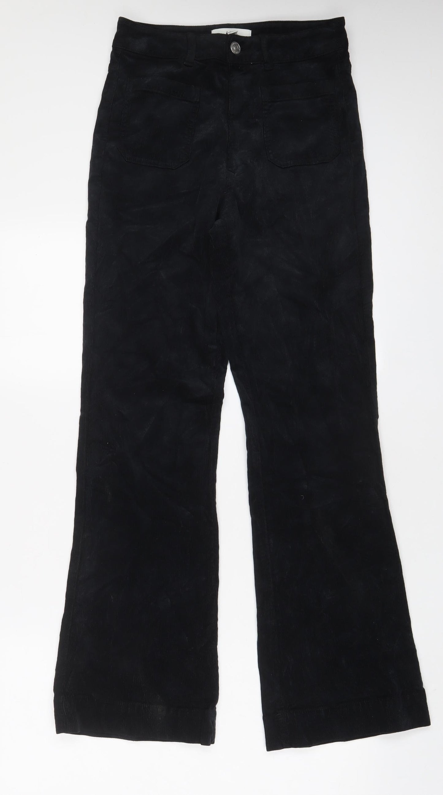 Marks and Spencer Womens Black Cotton Trousers Size 8 L30 in Regular Zip