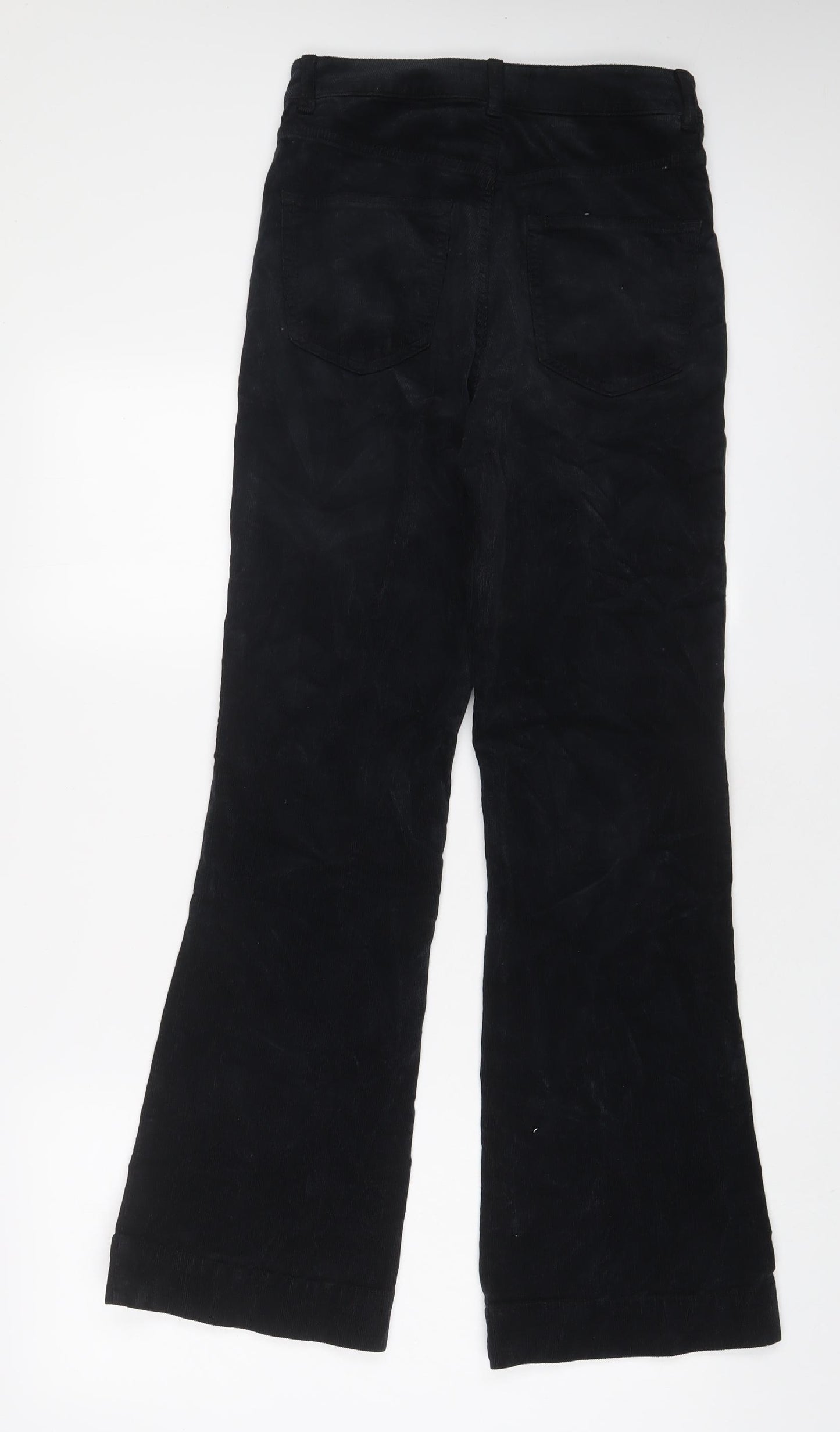 Marks and Spencer Womens Black Cotton Trousers Size 8 L30 in Regular Zip