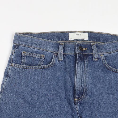 Marks and Spencer Mens Blue Cotton Bermuda Shorts Size 30 in L10 in Regular Zip