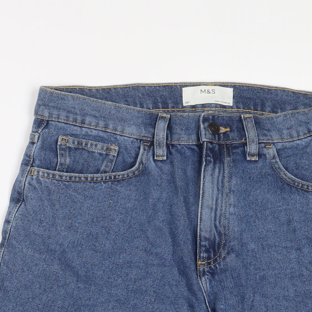 Marks and Spencer Mens Blue Cotton Bermuda Shorts Size 30 in L10 in Regular Zip