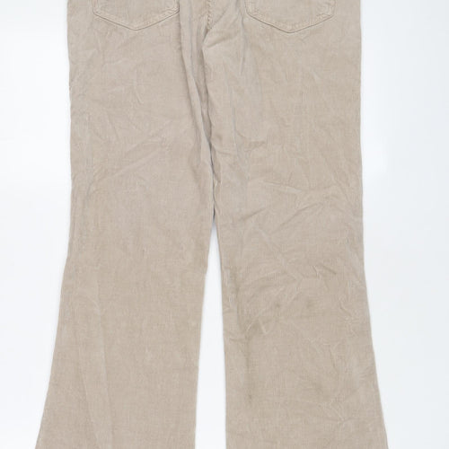 Marks and Spencer Womens Beige Cotton Trousers Size 12 L31 in Slim Zip