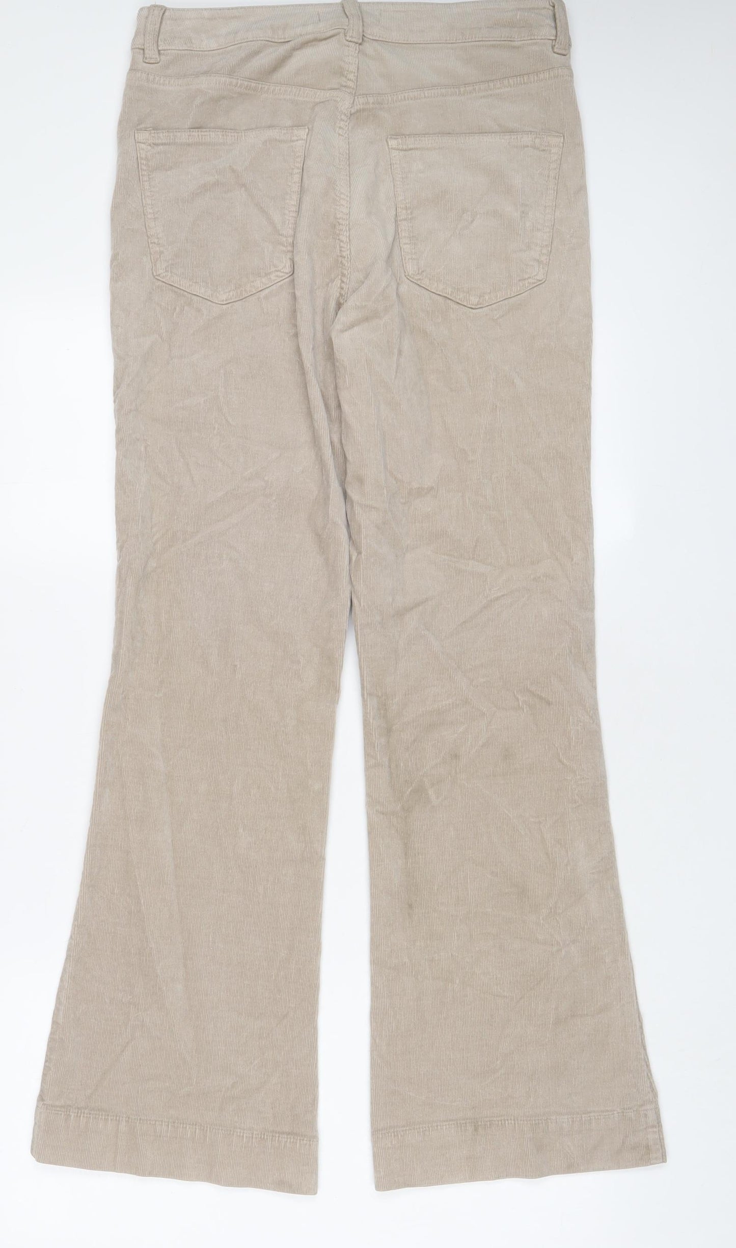 Marks and Spencer Womens Beige Cotton Trousers Size 12 L31 in Slim Zip