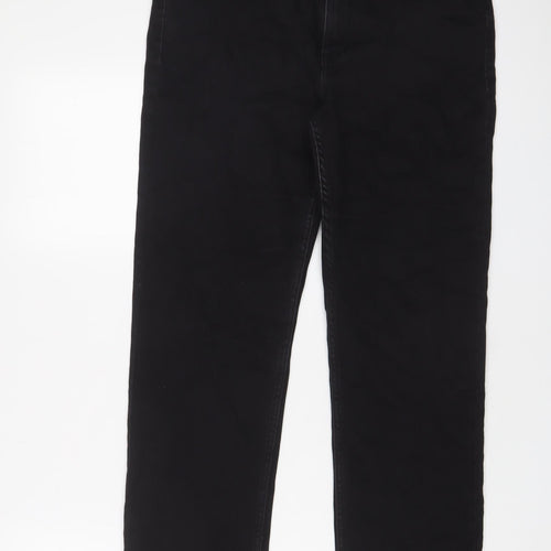 Marks and Spencer Womens Black Cotton Straight Jeans Size 14 L27 in Regular Zip