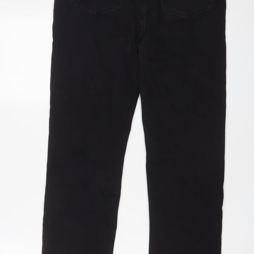 Marks and Spencer Womens Black Cotton Straight Jeans Size 14 L27 in Regular Zip