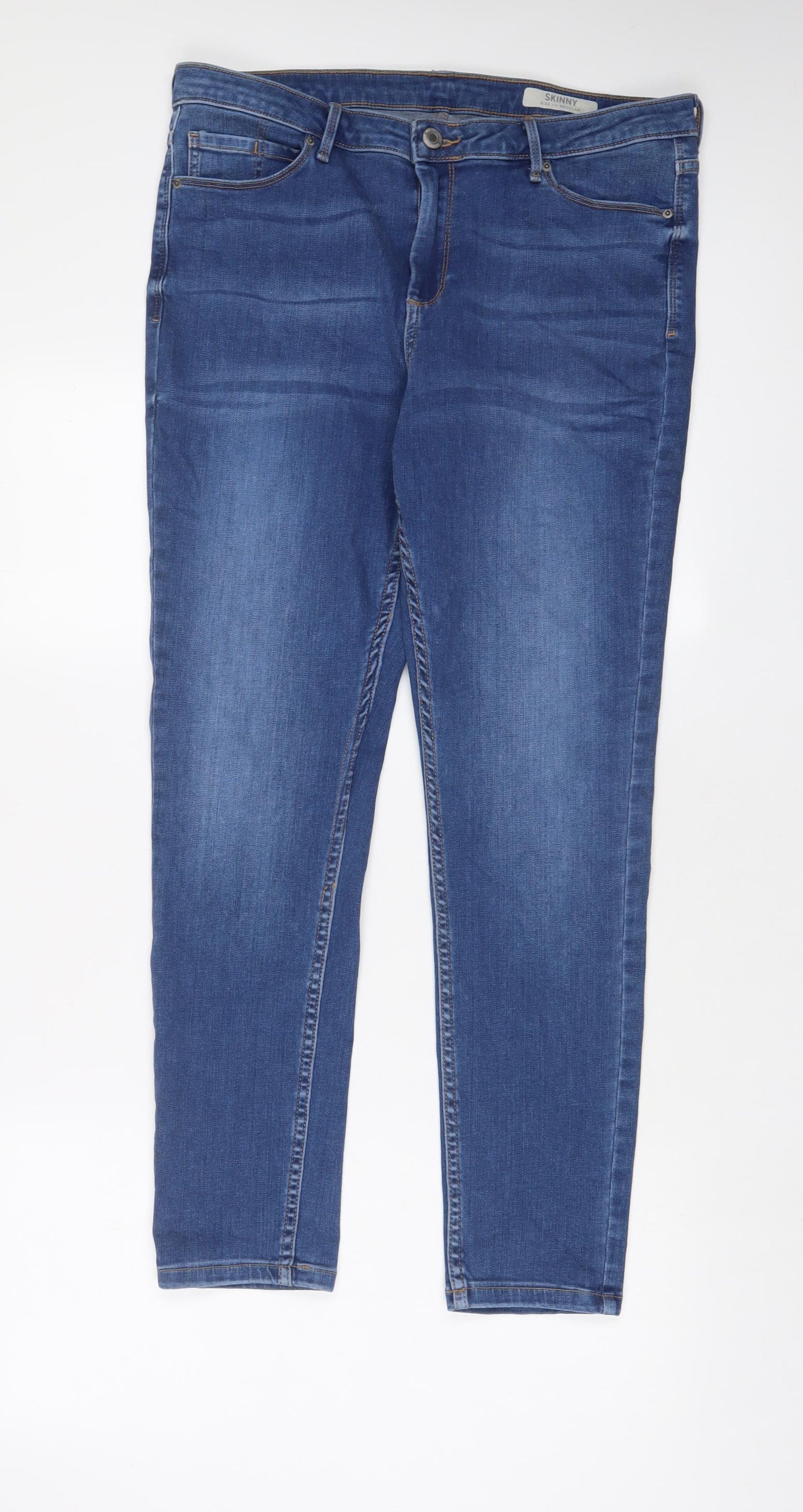 Marks and Spencer Womens Blue Cotton Skinny Jeans Size 14 L29 in Regular Zip