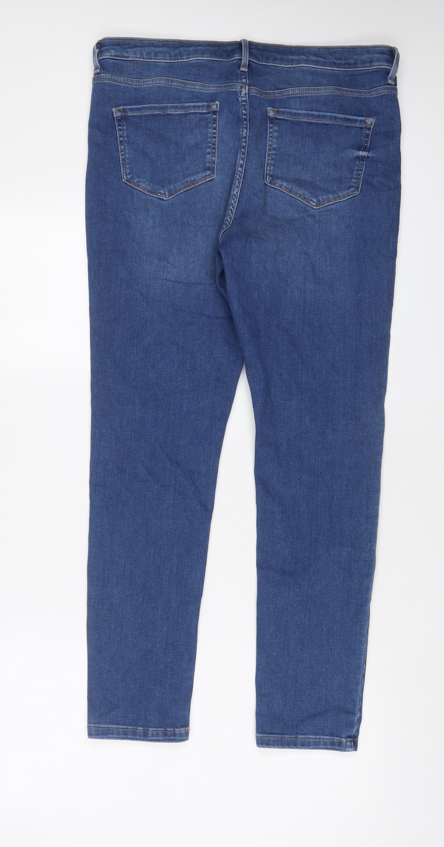 Marks and Spencer Womens Blue Cotton Skinny Jeans Size 14 L29 in Regular Zip