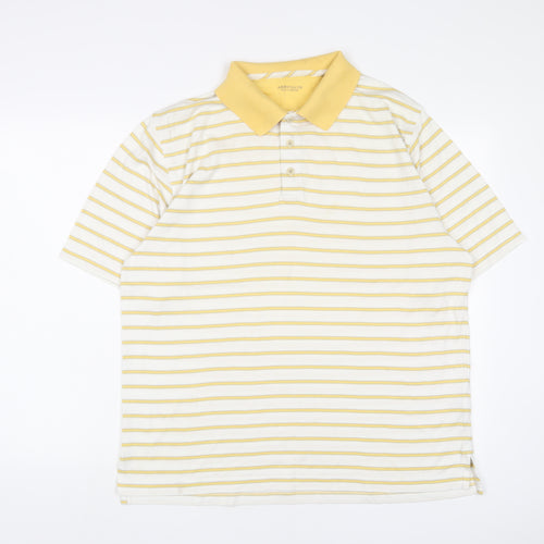 Ashworth Mens Yellow Striped Polyester Polo Size M Collared Button