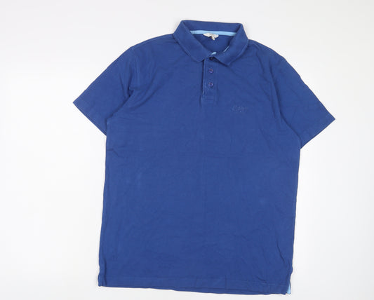 Cotton Traders Mens Blue Cotton Polo Size M Collared Button - Logo, Embroidered