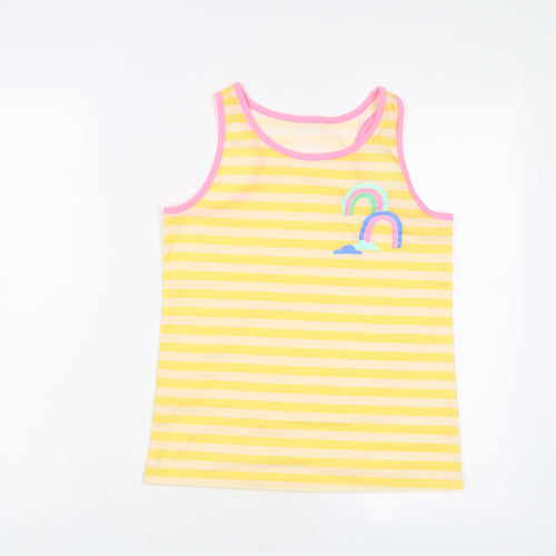 Cat & Jack Girls Yellow Striped Cotton Basic Tank Size 14 Years Scoop Neck Pullover - Rainbows