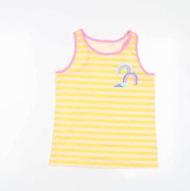 Cat & Jack Girls Yellow Striped Cotton Basic Tank Size 14 Years Scoop Neck Pullover - Rainbows