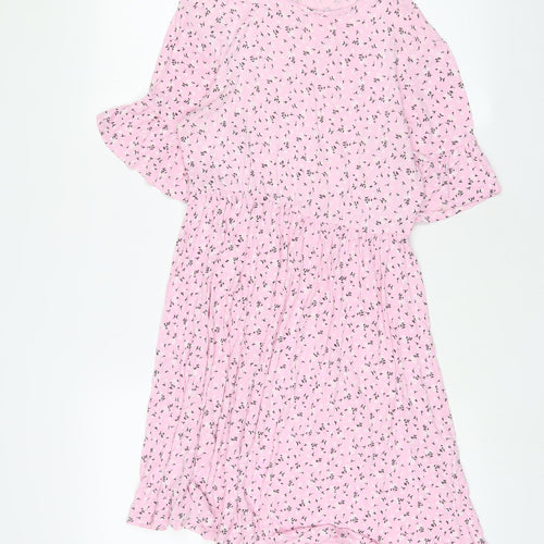 Boohoo Womens Pink Floral Viscose A-Line Size 8 Crew Neck Pullover