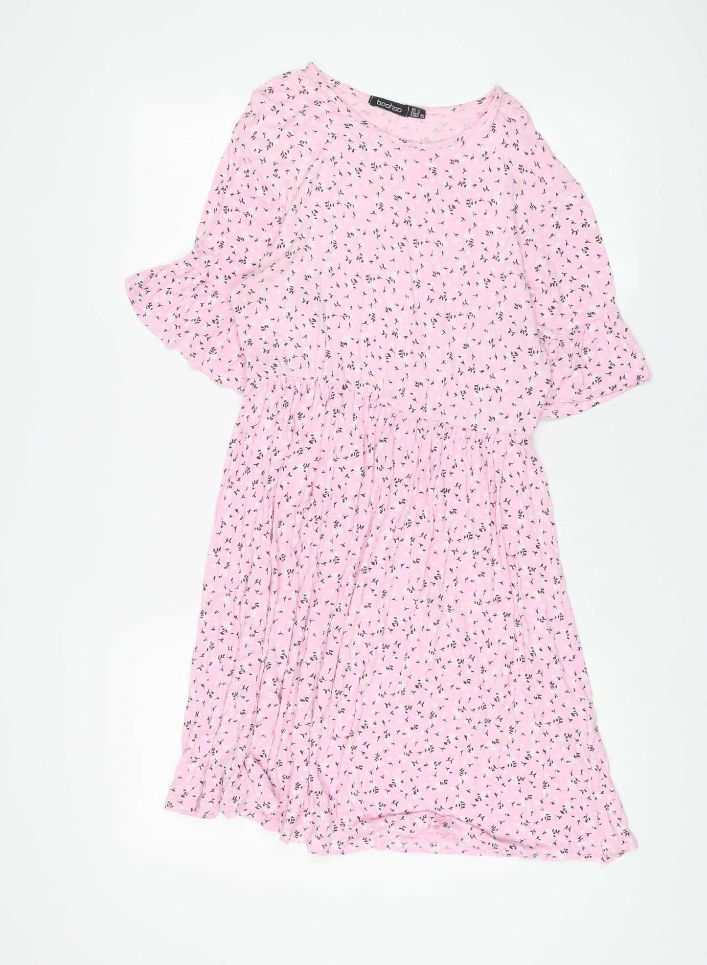 Boohoo Womens Pink Floral Viscose A-Line Size 8 Crew Neck Pullover