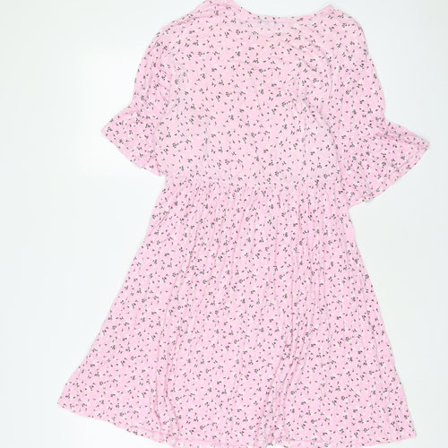 Boohoo Womens Pink Floral Viscose A-Line Size 8 Crew Neck Pullover
