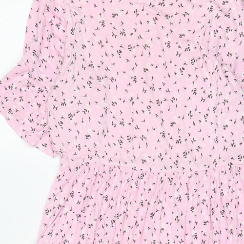 Boohoo Womens Pink Floral Viscose A-Line Size 8 Crew Neck Pullover