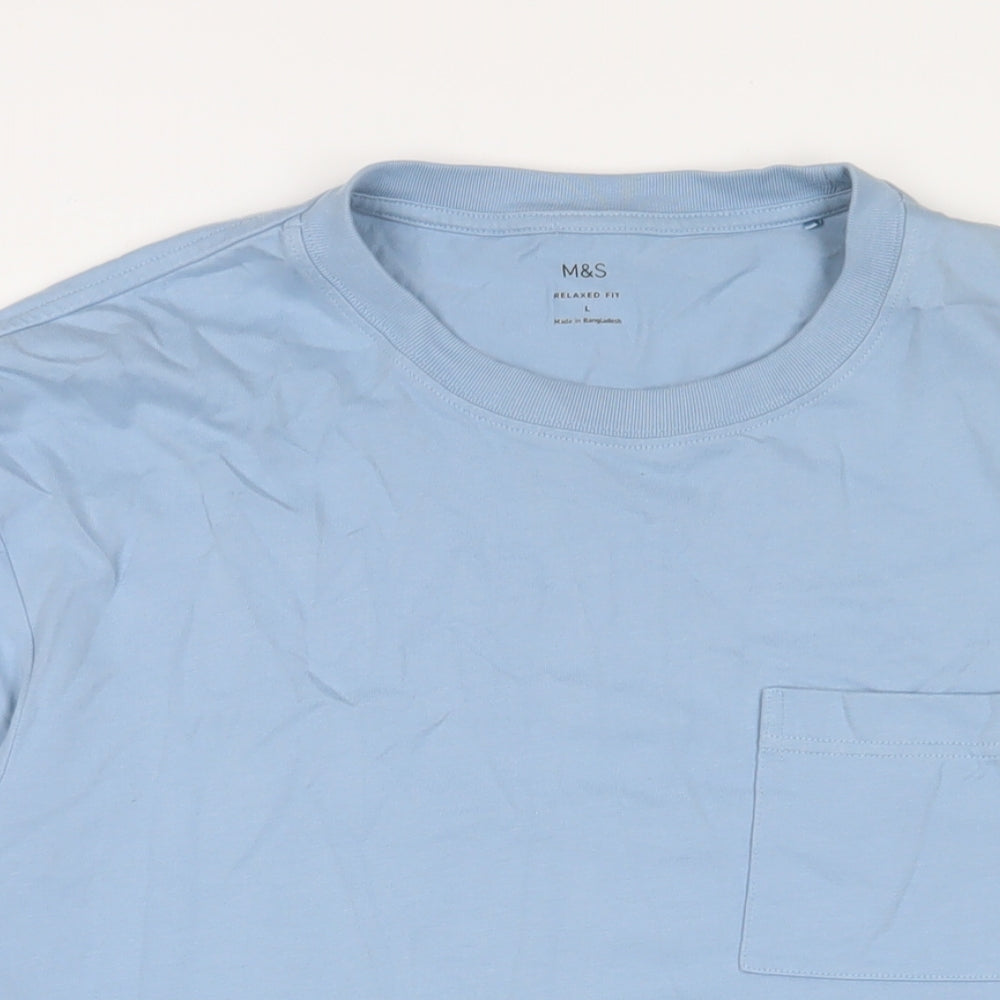 Marks and Spencer Mens Blue Cotton T-Shirt Size L Crew Neck