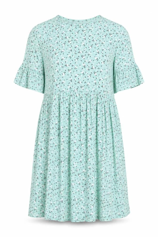 Front view of Boohoo women’s blue fair isle viscose a-line, size UK 8, crew neck pullover
