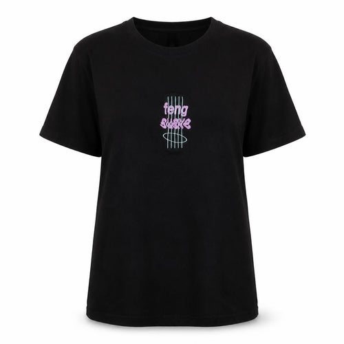 Fairwear Womens Black Cotton Basic T-Shirt Size L Crew Neck - Embroidered