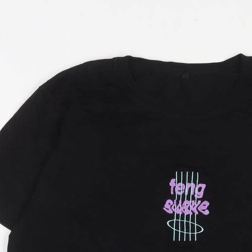 Fairwear Womens Black Cotton Basic T-Shirt Size L Crew Neck - Embroidered