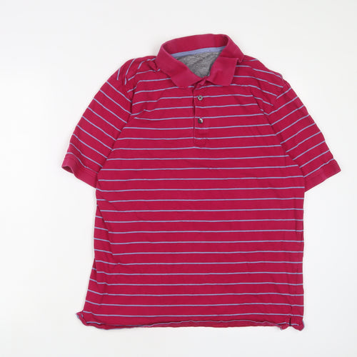 Marks and Spencer Mens Pink Striped Cotton Polo Size M Collared Button