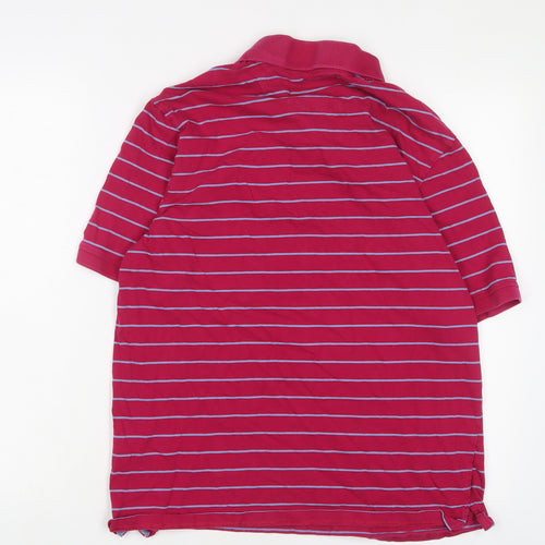 Marks and Spencer Mens Pink Striped Cotton Polo Size M Collared Button