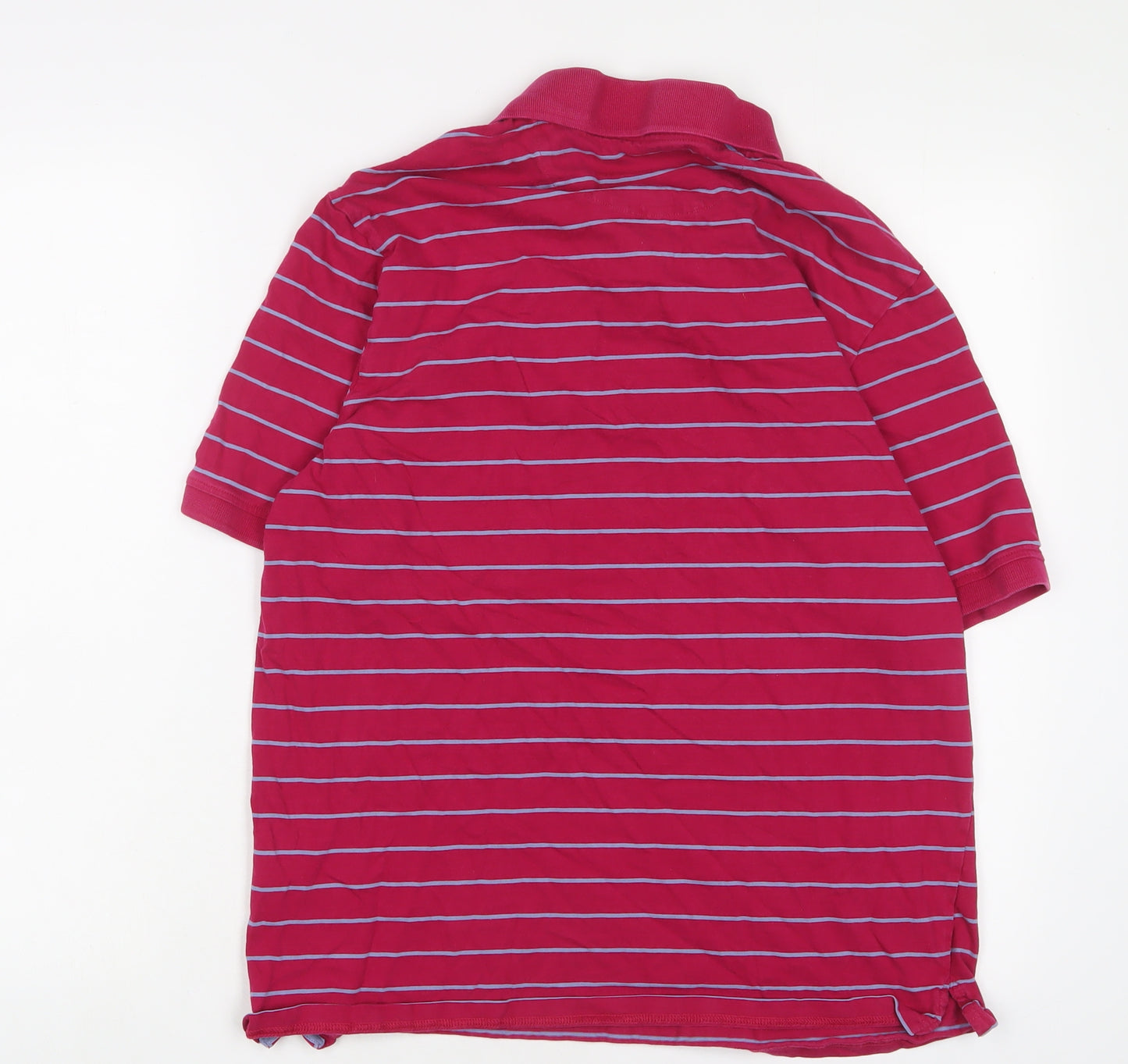 Marks and Spencer Mens Pink Striped Cotton Polo Size M Collared Button