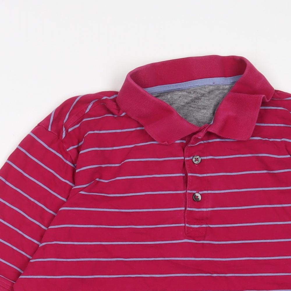 Marks and Spencer Mens Pink Striped Cotton Polo Size M Collared Button