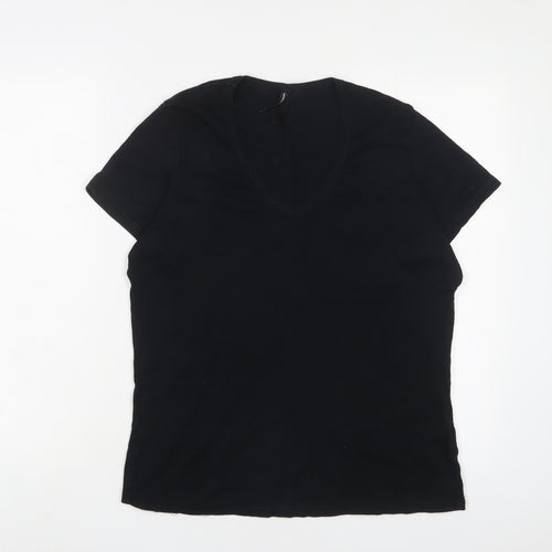 Marks and Spencer Womens Black Cotton Basic T-Shirt Size 20 V-Neck
