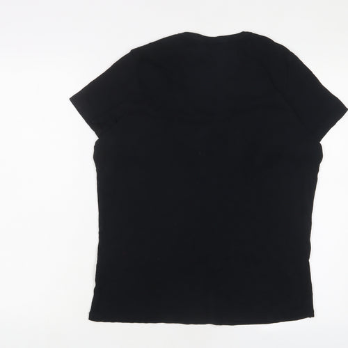 Marks and Spencer Womens Black Cotton Basic T-Shirt Size 20 V-Neck
