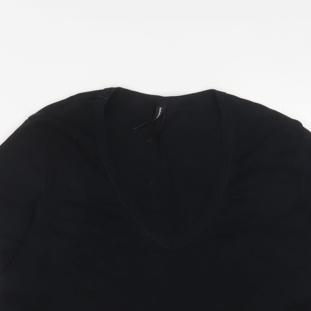 Marks and Spencer Womens Black Cotton Basic T-Shirt Size 20 V-Neck