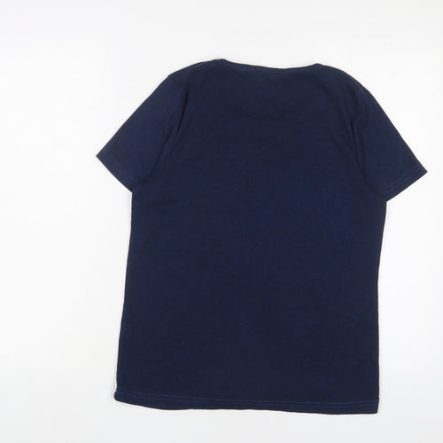 Bonmarché Womens Blue Polyester Basic T-Shirt Size M Crew Neck - Keyhole neck, Embroidered