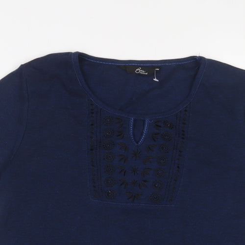 Bonmarché Womens Blue Polyester Basic T-Shirt Size M Crew Neck - Keyhole neck, Embroidered