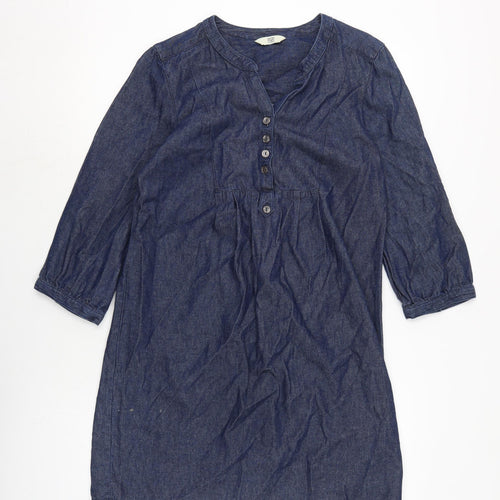 F&F Womens Blue Cotton A-Line Size 12 Crew Neck Button