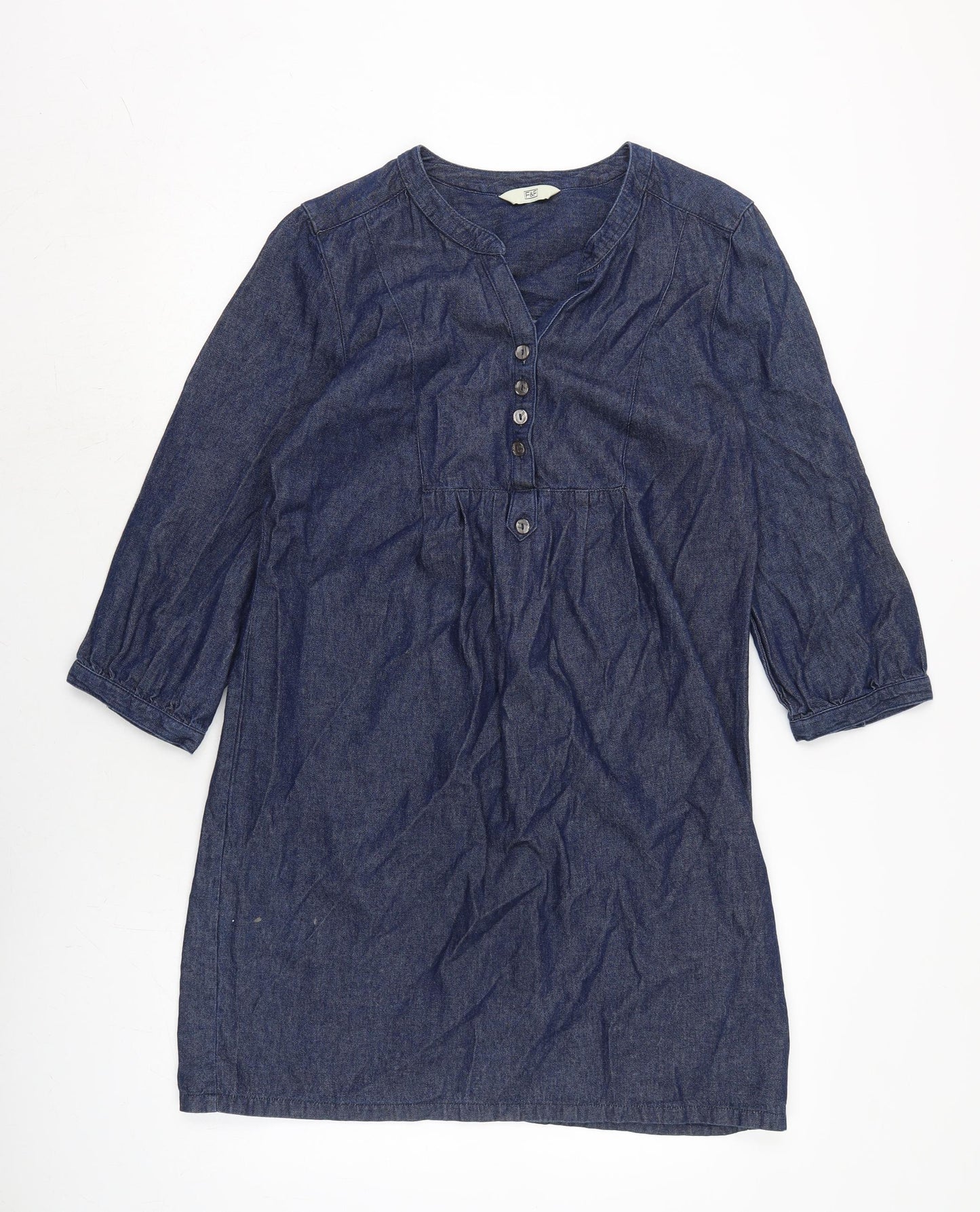 F&F Womens Blue Cotton A-Line Size 12 Crew Neck Button