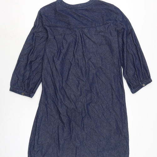F&F Womens Blue Cotton A-Line Size 12 Crew Neck Button