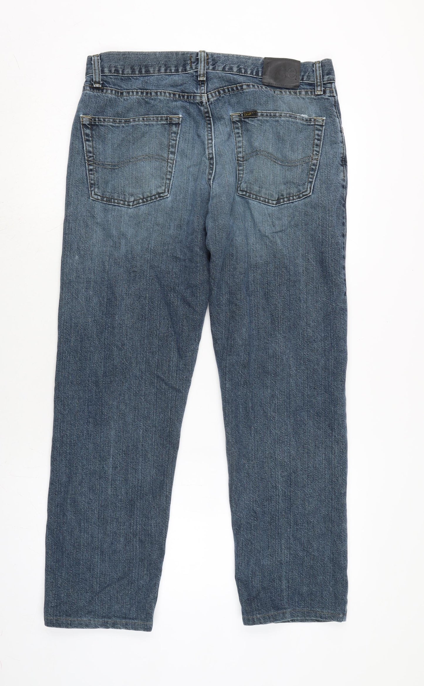 Lee Mens Blue Cotton Straight Jeans Size 32 in L28 in Regular Zip
