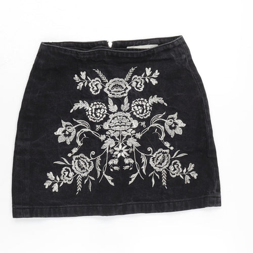 Topshop Womens Grey Cotton A-Line Skirt Size 6 Zip
