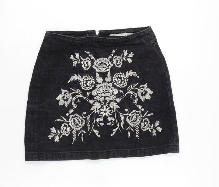 Topshop Womens Grey Cotton A-Line Skirt Size 6 Zip