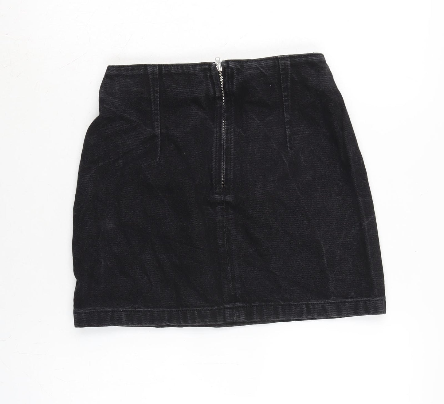 Topshop Womens Grey Cotton A-Line Skirt Size 6 Zip