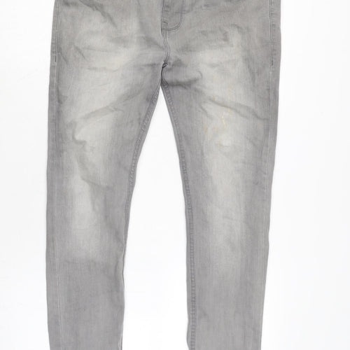 River Island Mens Grey Cotton Blend Skinny Jeans Size 34 in L29 in Regular Zip