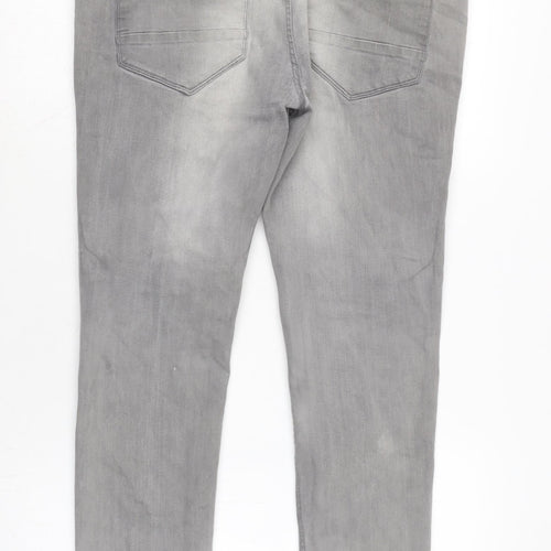 River Island Mens Grey Cotton Blend Skinny Jeans Size 34 in L29 in Regular Zip