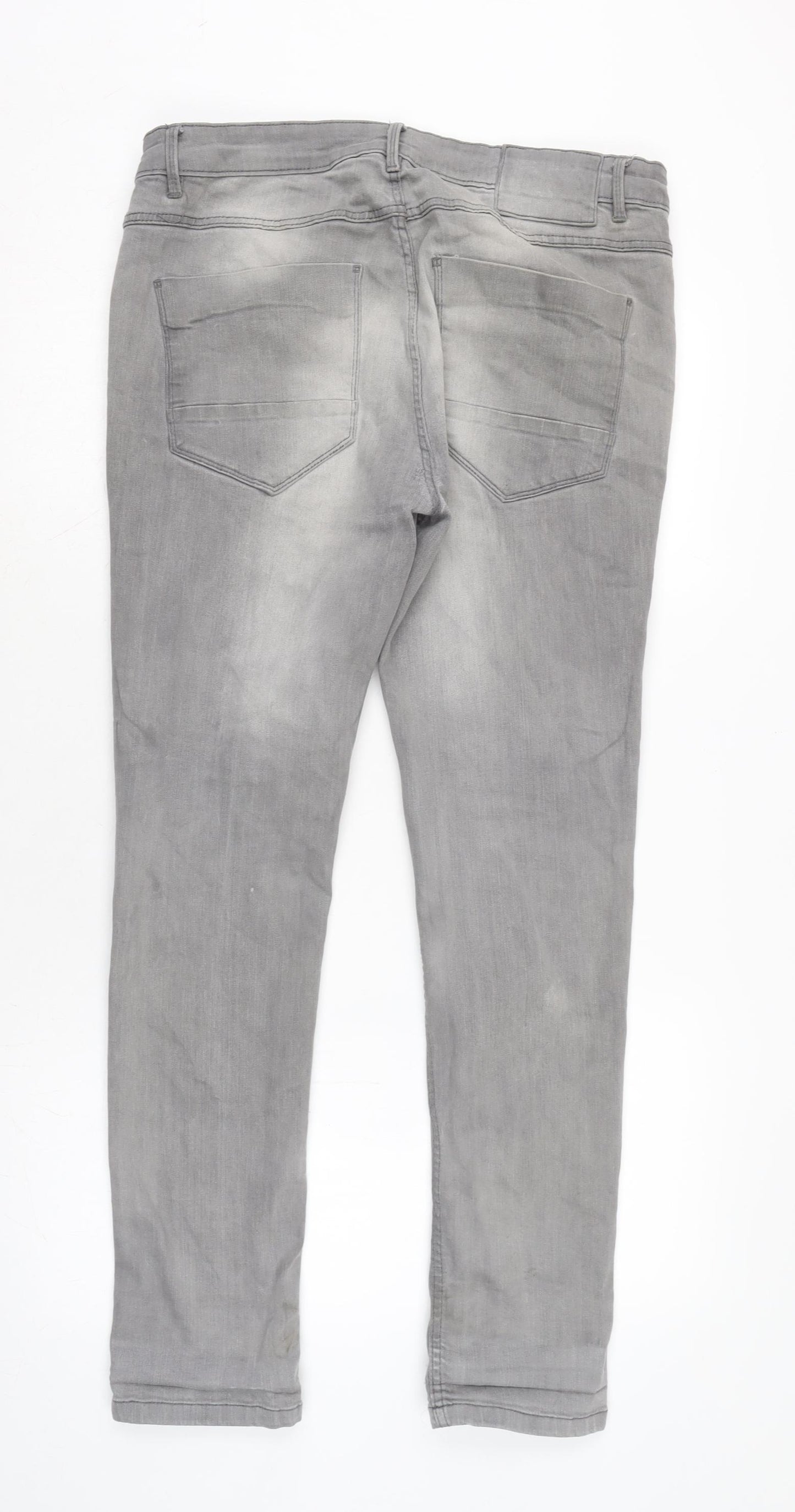 River Island Mens Grey Cotton Blend Skinny Jeans Size 34 in L29 in Regular Zip
