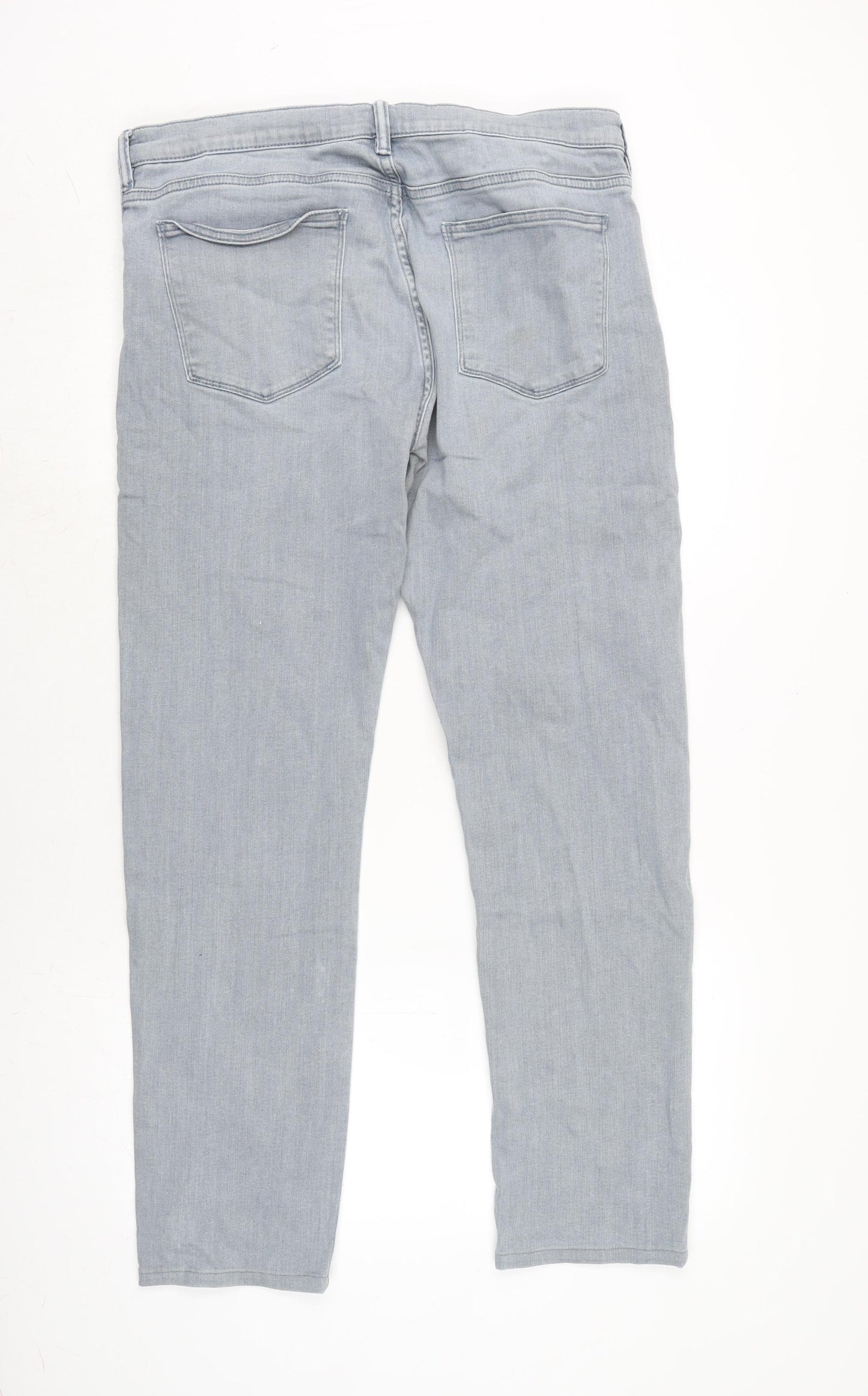 Reiss Mens Grey Cotton Blend Straight Jeans Size 34 in L29 in Regular Zip