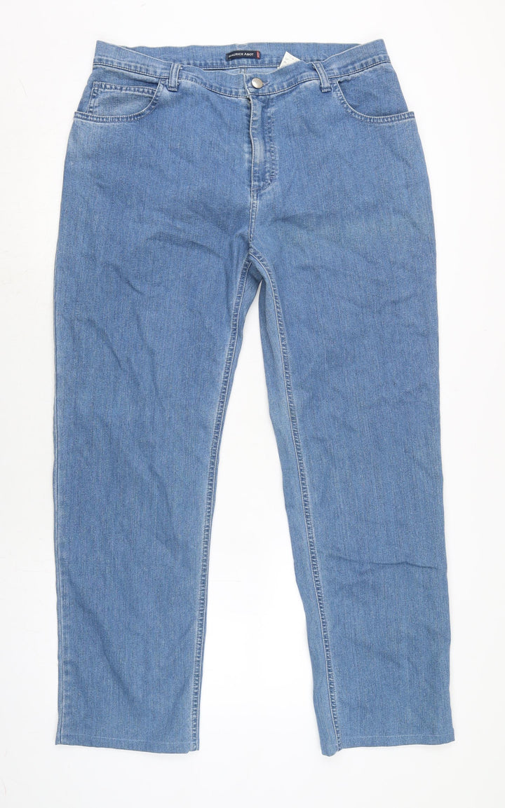 Maurice Abot Womens Blue Cotton Blend Straight Jeans Size 34 in L29 in Regular Zip
