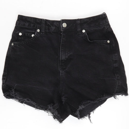 Topshop Womens Black Cotton Cut-Off Shorts Size 8 Regular Zip - Distressed