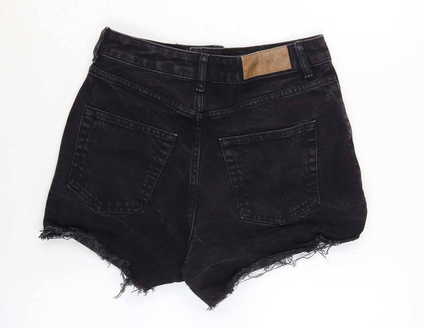 Topshop Womens Black Cotton Cut-Off Shorts Size 8 Regular Zip - Distressed