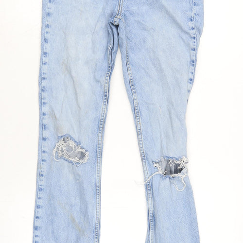 Zara Womens Blue Cotton Blend Bootcut Jeans Size 10 L31 in Regular Zip - Inside side vents to legs.