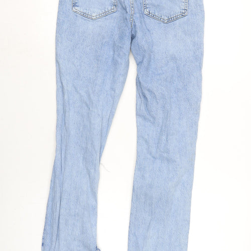 Zara Womens Blue Cotton Blend Bootcut Jeans Size 10 L31 in Regular Zip - Inside side vents to legs.