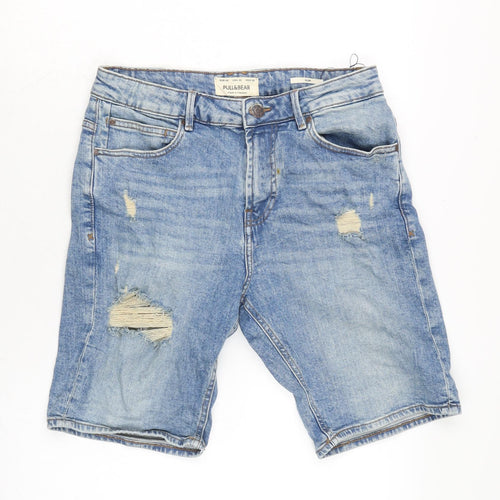 Pull&Bear Mens Blue Cotton Bermuda Shorts Size 30 in L10 in Regular Zip