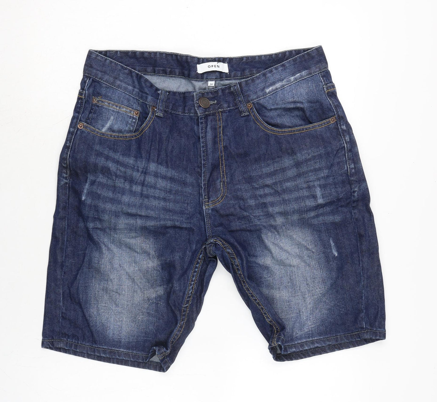 Open Mens Blue Cotton Bermuda Shorts Size 34 in L10 in Regular Zip